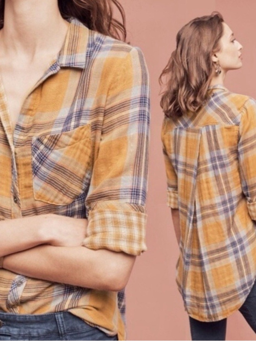 Anthropologie cloth and stone plaid button up shirt